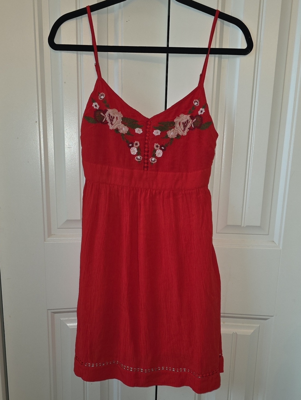 Guess Red Floral Embroidered Mini Dress